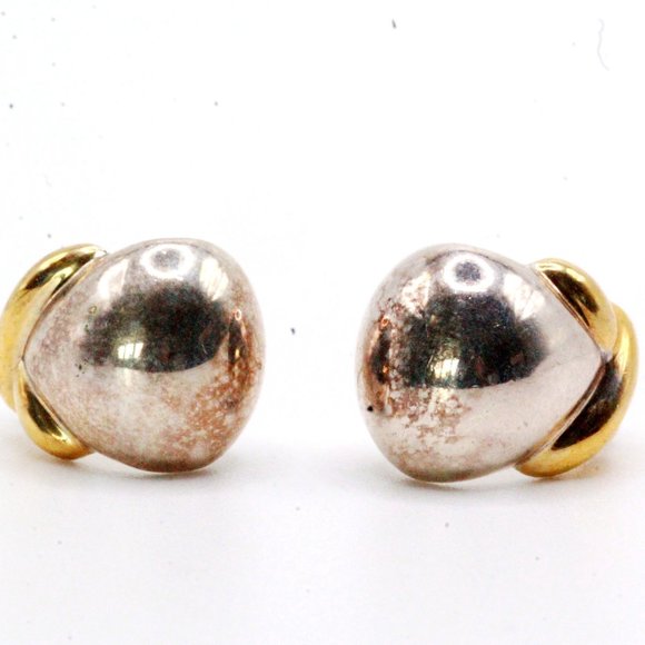 Contemporary QVC Sterling Silver Two Tone Vermeil Post Earrings - Picture 1 of 7